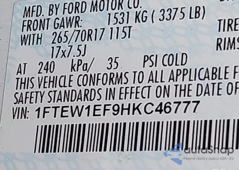 2017 Ford F-150 Xlt from USA, damaged, VIN 1FTEW1EF9HKC46777